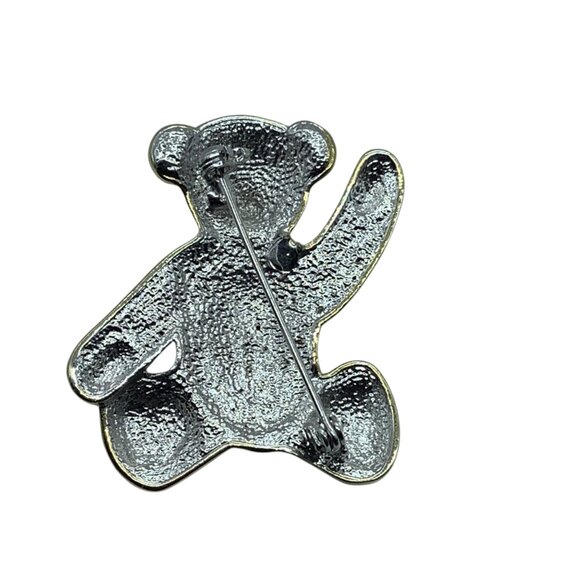 Crystal Teddy Bear Brooch Pin Rhinestone Studded 1.5" Jewelry - Picture 3 of 4